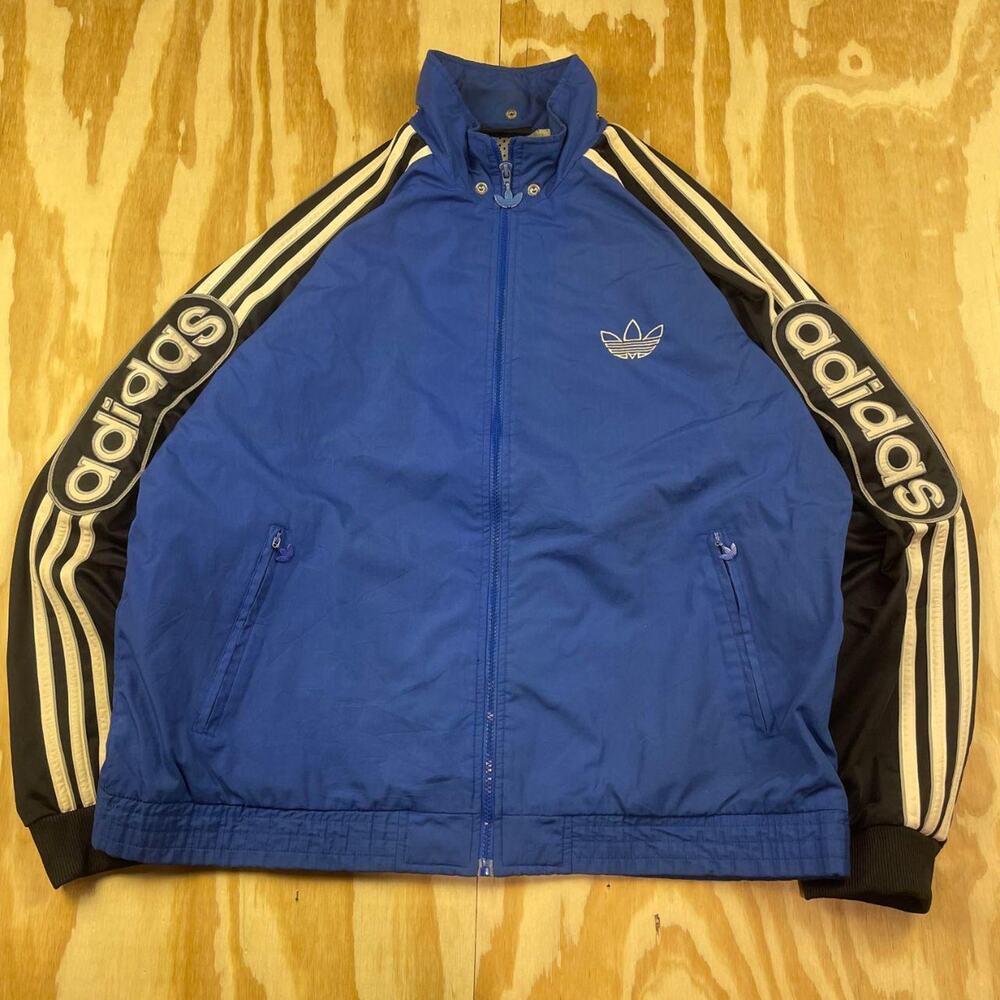 Vintage 90s Adidas Track Jacket – Blue/Black – Men’s L – Sleeve Spellout